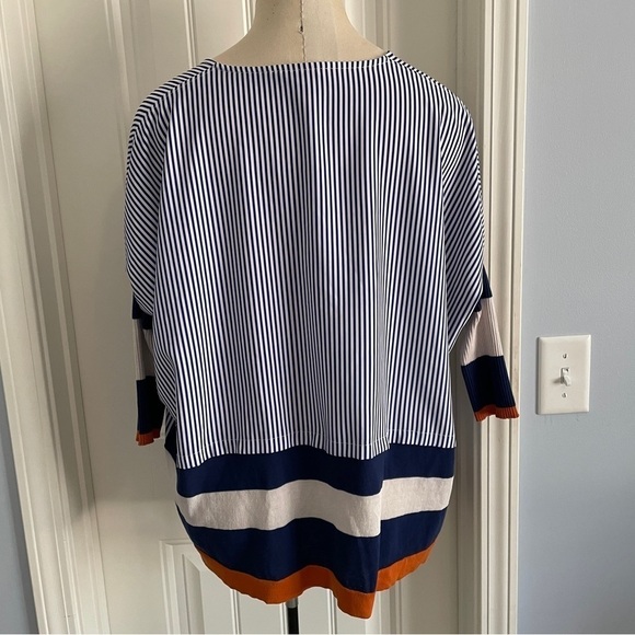 Chiara Cocol Large Blouse Top ~ Stripe Button Front Sweater Sleeves - Picture 3 of 11
